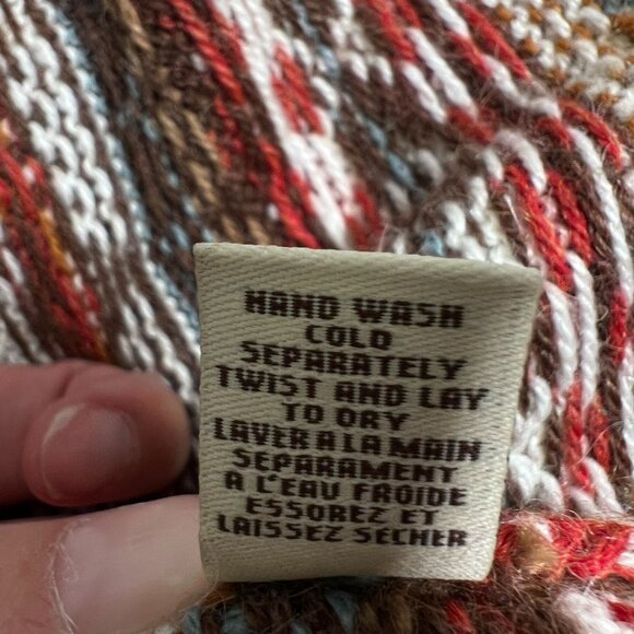 Carolina K Alpaca Wool Fringe Poncho Sweater Multicolor Geometric Medium Boho - Picture 8 of 14